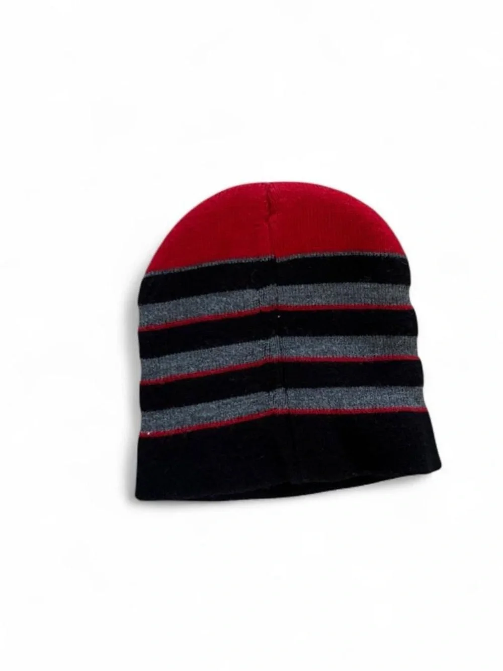 ✨ Y2K boys 2000s Skater Grunge Black, Gray, and Red Horizontal Striped Beanie✨